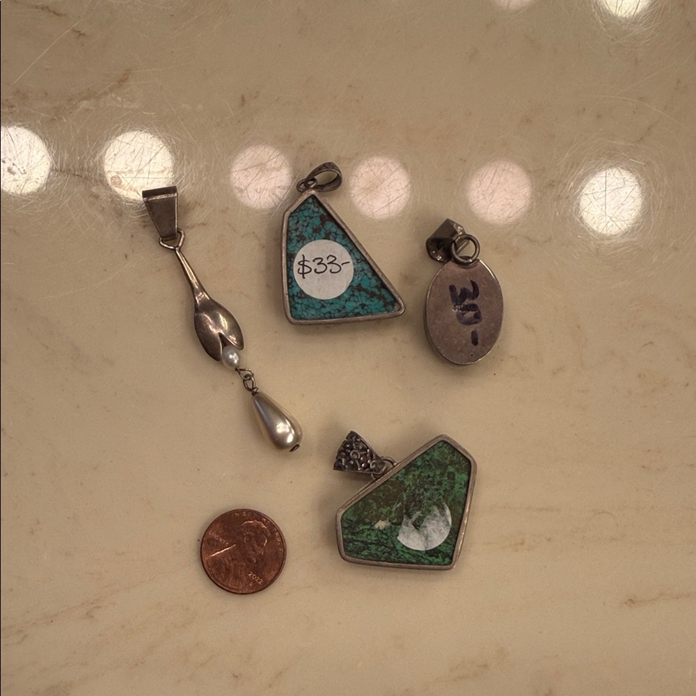 Turquoise Stone Pendant Necklace Pendants- Teal Green Blue Silver Accent - Picture 2 of 2